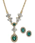 Charter Club Gold-tone Crystal And Stone Lariat Necklace & Stud Earrings
