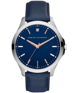 Ax Armani Exchange Men's Blue Leather Strap Watch 46mm