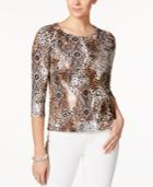 Charter Club Petite Cotton Animal-print Top, Only At Macy's
