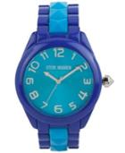 Steve Madden Women's Blue Pyramid Studs And Purple Plastic Bracelet Watch 40mm Smw00066-02