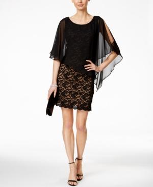 Connected Lace Chiffon Cape Dress
