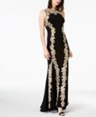 Betsy & Adam Metallic Embroidered Mermaid Gown
