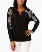 Jm Collection Embroidered Studded Top, Created For Macy's