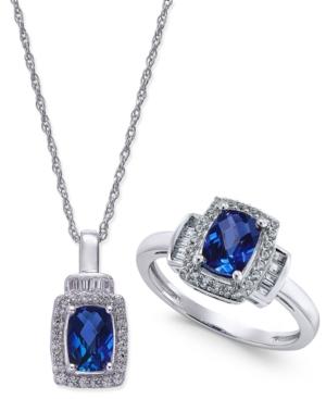 Lab-created Blue Sapphire (2 Ct. T.w.) And White Sapphire (5/8 Ct. T.w.) Pendant Necklace And Matching Ring Set In Sterling Silver