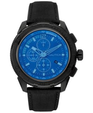 Nautica Men's Chronograph Black Leather Strap Watch 48mm Nad21504g