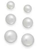 Cultured Freshwater Pearl 3 Piece Stud Earring Set In Sterling Silver (6-10mm)