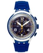 Swatch Unisex Swiss Chronograph Blue Face Blue Silicone Strap Watch 43mm Yys4015