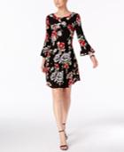 Connected Printed Bell-sleeve Drop-waist Dress