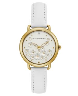 Bcbg Maxazria Ladies White Leather Strap With Floral Dial And Gold Case, 34mm