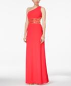 Betsy & Adam Embellished Waistline One-shoulder Evening Gown