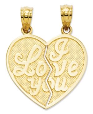14k Gold Charm, I Love You Heart Break-apart Reversible Charm