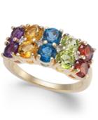 Multi-gemstone (2-9/10 Ct. T.w.) & Diamond Accent Doubl Row Ring In 14k Gold