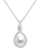 Cultured Freshwater Pearl (7mm) & Diamond (1/10 Ct. T.w.) Pendant Necklace In 14k White Gold, 16 + 2 Extender