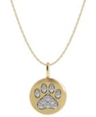 14k Gold Necklace, Diamond Accent Paw Disk Pendant