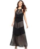 London Times Sleeveless Illusion Chevron Maxi Dress