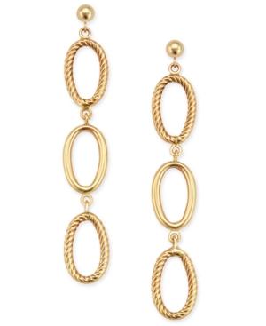 Oval Textured Ring Triple Drop Earrings In 14k Gold