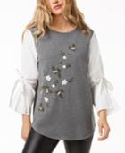 Kensie Bell-sleeve Embroidered Sweater