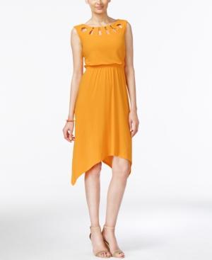 Ny Collection Lattice-neck Handkerchief-hem Dress