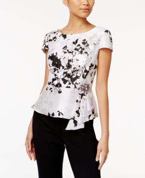 Alex Evenings Embellished Printed Peplum Blouse