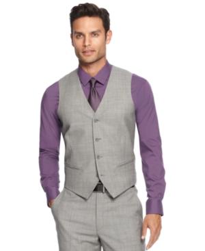 Alfani Red Grey Sharkskin Slim-fit Vest