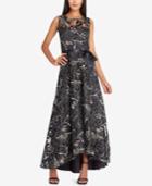 Tahari Asl Belted Embroidered Illusion Gown