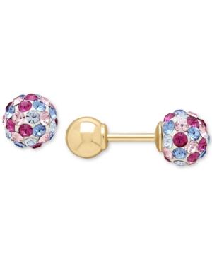 Pink And Blue Crystal Front-back Earrings In 14k Gold