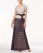 Adrianna Papell Faux-wrap Lace Gown