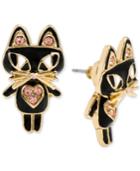 Betsey Johnson Gold-tone Crystal Cat Stud Earrings