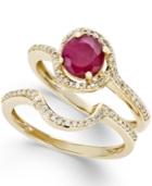 Ruby (1 Ct. T.w.) And Diamond (1/4 Ct. T.w.) Bridal Set Of 2 Rings In 14k Gold