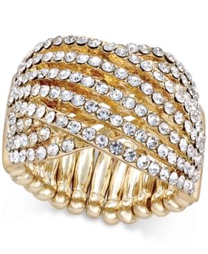 Inc International Concepts Gold-tone Interlocking Crystal Stretch Ring, Only At Macy's