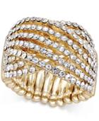 Inc International Concepts Gold-tone Interlocking Crystal Stretch Ring, Only At Macy's