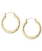 18k Gold Earrings, Polished Twist Hoop Earrings
