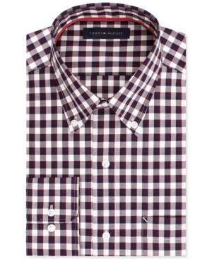 Tommy Hilfiger Men's Classic-fit Non-iron Dark Red Check Dress Shirt