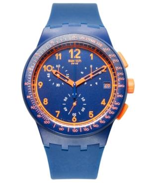 Swatch Watch, Unisex Swiss Chronograph Rebirth Blue Silicone Strap 42mm Susn401