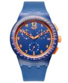 Swatch Watch, Unisex Swiss Chronograph Rebirth Blue Silicone Strap 42mm Susn401