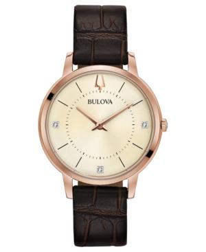 Bulova Women's Diamond-accent Brown Leather Strap Watch 36mm