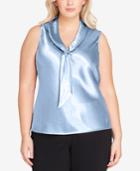 Tahari Asl Plus Size Satin Tie-neck Top