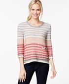 Jm Collection Three-quarter-sleeve Striped Sweater, Only At Macy's