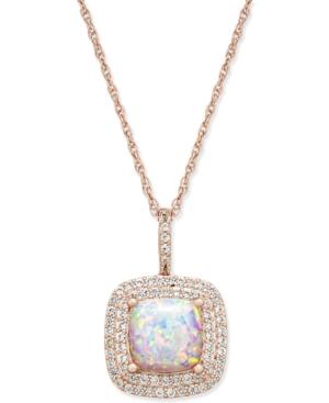 Lab-created Opal (1-3/8 Ct. T.w.) And White Sapphire (1/3 Ct. T.w.) Pendant Necklace In 14k Rose Gold-plated Sterling Silver