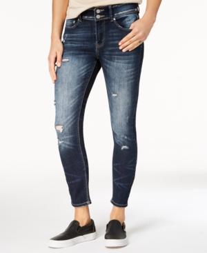 Indigo Rein Juniors' Ripped Double-button Skinny Jeans