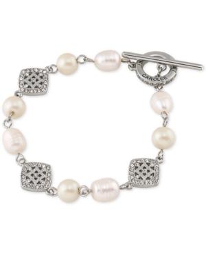Carolee Silver-tone Imitation Pearl Pave Toggle Bracelet
