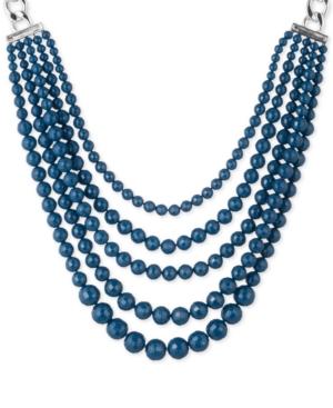 Anne Klein Silver-tone Blue Bead Torsade Collar Necklace