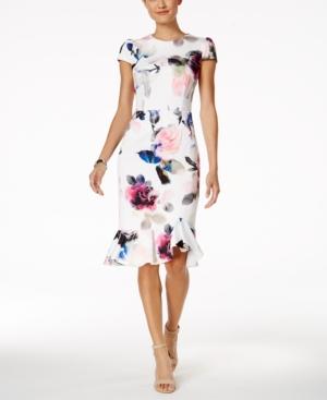 Betsey Johnson Printed Ruffle-hem Scuba Midi Dress