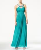 City Studios Juniors' Embellished Cutout Ruched Empire-waist Gown