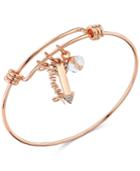 Unwritten Rose Gold-tone Journey & Crystal Arrow Adjustable Bangle Bracelet In Stainless Steel