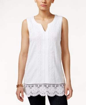Charter Club Petite Sleeveless Crochet-trim Top