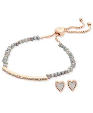 Vera Bradley 2-pc. Colored Bead Slider Bracelet And Matching Heart Stud Earrings
