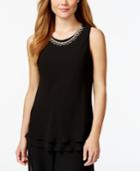 Msk Tiered Necklace-trim Chiffon Top
