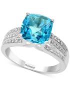 Effy Blue Topaz (4-3/8 Ct. T.w.) & Diamond (1/8 Ct. T.w.) Ring In 14k White Gold