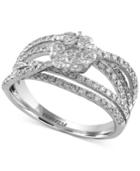 Effy Diamond Floral Crisscross Ring (1-1/3 Ct. T.w.) In 14k White Gold
